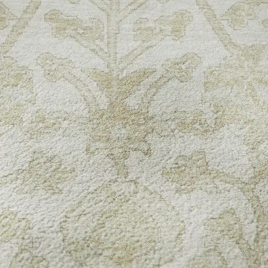 Ivory And Beige Floral Washable Area Rug With UV Protection Photo 9