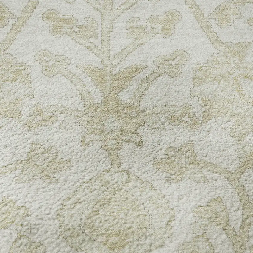 Ivory And Beige Floral Washable Area Rug With UV Protection Photo 9