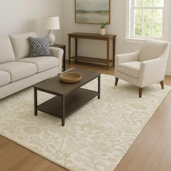 Ivory And Beige Floral Washable Area Rug With UV Protection Photo 5