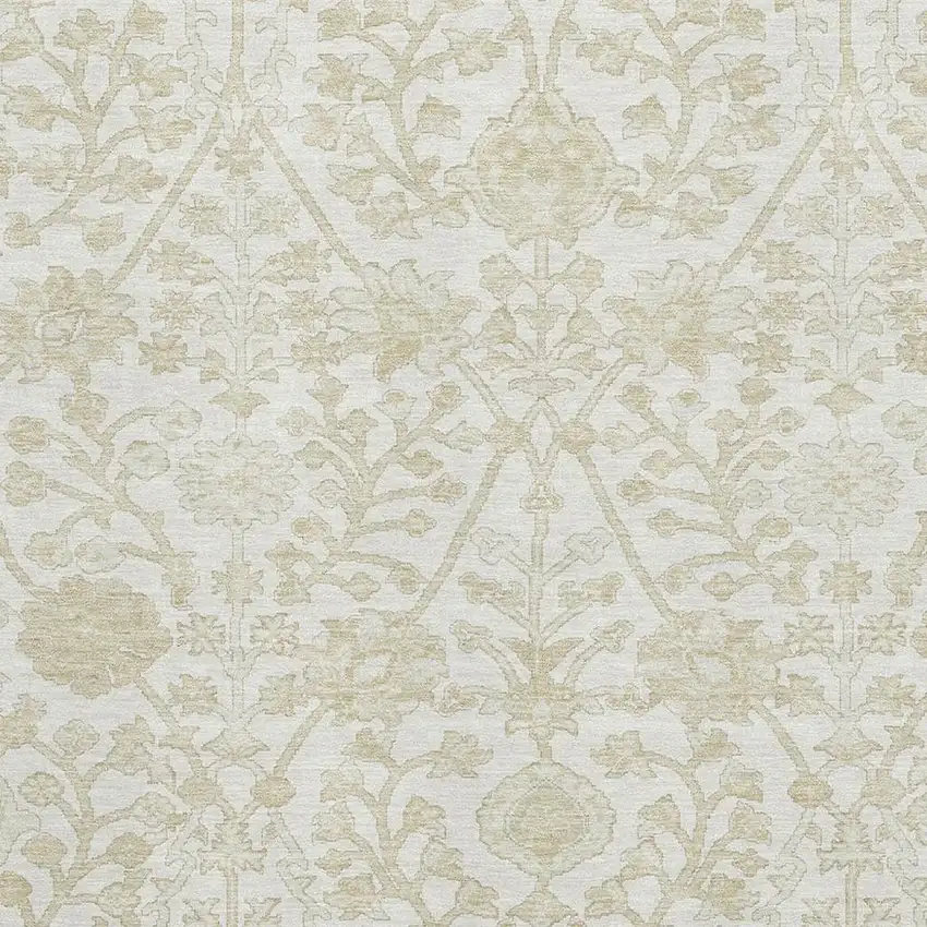 Ivory And Beige Floral Washable Area Rug With UV Protection Photo 3