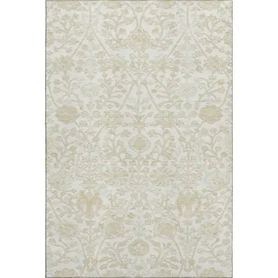 Ivory And Beige Floral Washable Area Rug With UV Protection Photo 1