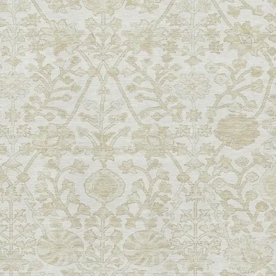 Ivory And Beige Floral Washable Area Rug With UV Protection Photo 3