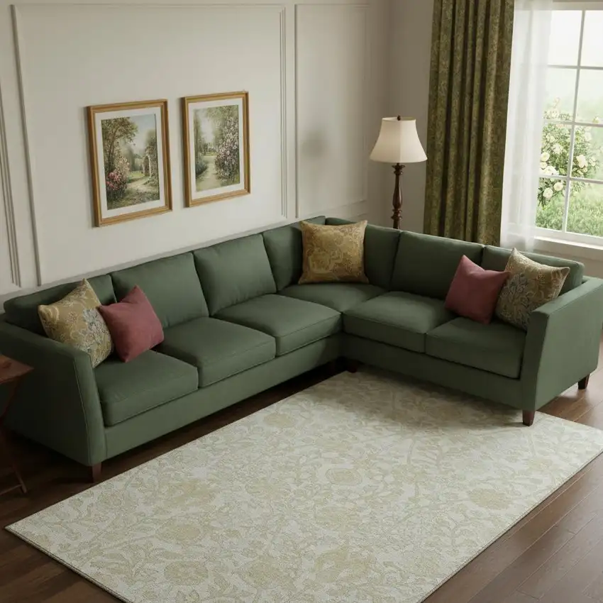 Ivory And Beige Floral Washable Area Rug With UV Protection Photo 2