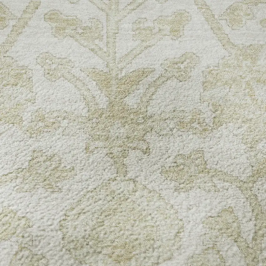 Ivory And Beige Floral Washable Area Rug With UV Protection Photo 8