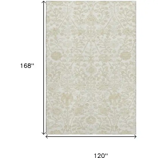 Ivory And Beige Floral Washable Area Rug With UV Protection Photo 9