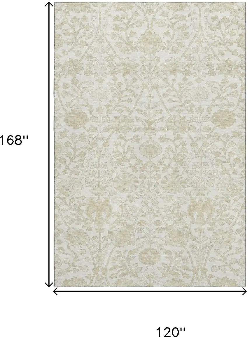 Ivory And Beige Floral Washable Area Rug With UV Protection Photo 9