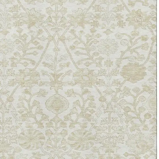 Ivory And Beige Floral Washable Area Rug With UV Protection Photo 3
