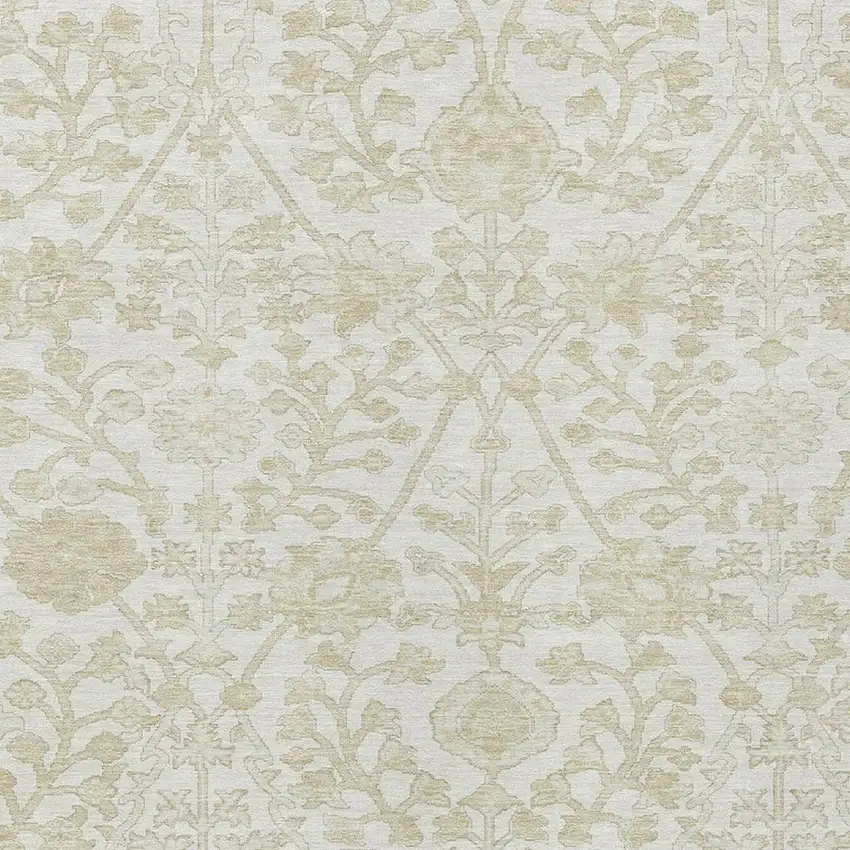 Ivory And Beige Floral Washable Indoor Outdoor Area Rug Photo 4