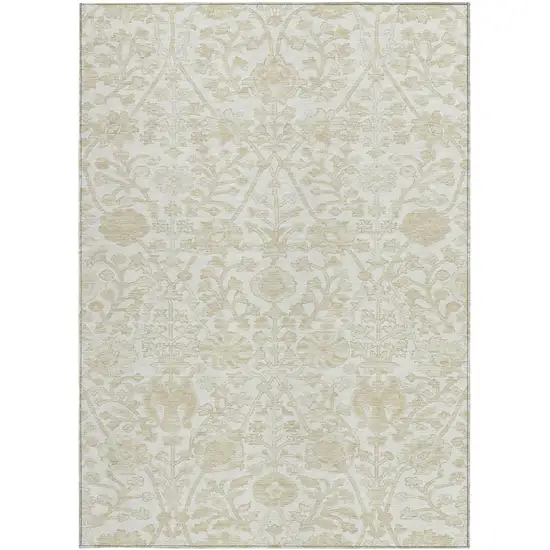Ivory And Beige Floral Washable Indoor Outdoor Area Rug Photo 3