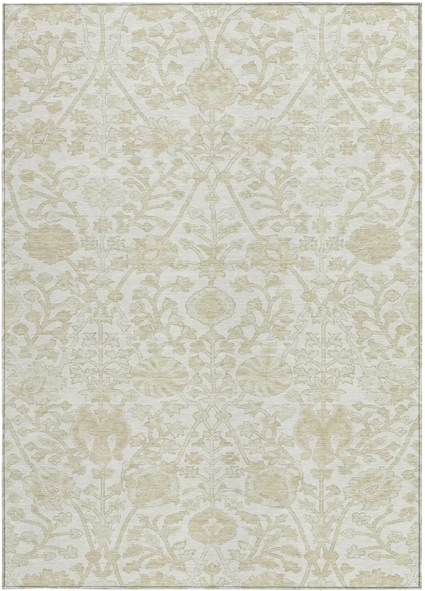 Ivory And Beige Floral Washable Indoor Outdoor Area Rug Photo 4