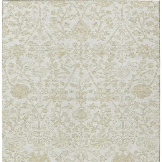 Ivory And Beige Floral Washable Indoor Outdoor Area Rug Photo 3