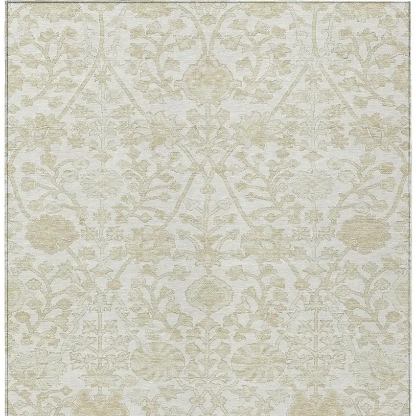 Ivory And Beige Floral Washable Indoor Outdoor Area Rug Photo 3