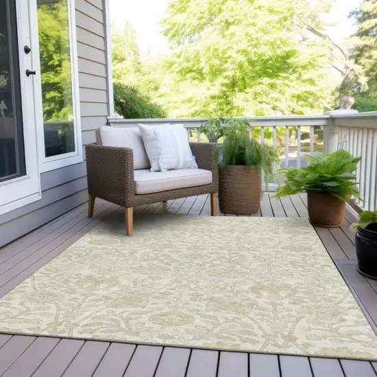 Ivory And Beige Floral Washable Indoor Outdoor Area Rug Photo 9