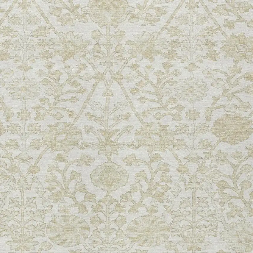 Ivory And Beige Floral Washable Indoor Outdoor Area Rug Photo 3