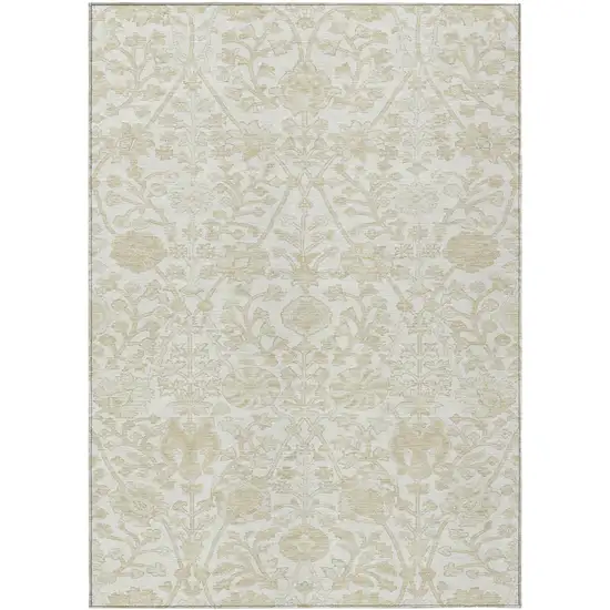 Ivory And Beige Floral Washable Indoor Outdoor Area Rug Photo 1