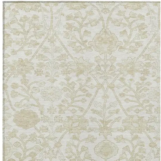Ivory And Beige Floral Washable Indoor Outdoor Area Rug Photo 4