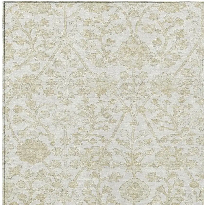 Ivory And Beige Floral Washable Indoor Outdoor Area Rug Photo 4