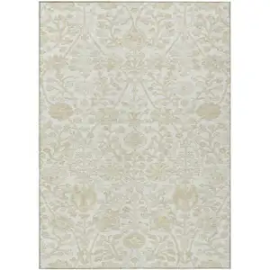 Photo of Ivory And Beige Floral Washable Indoor Outdoor Area Rug