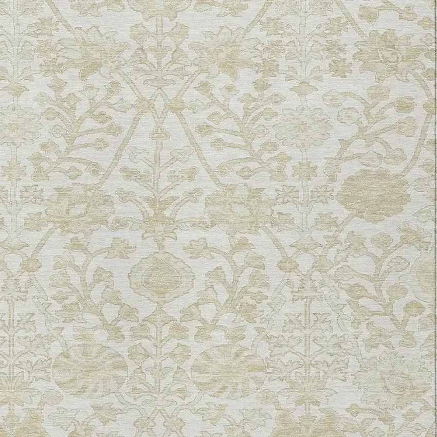 Ivory And Beige Floral Washable Indoor Outdoor Area Rug Photo 4