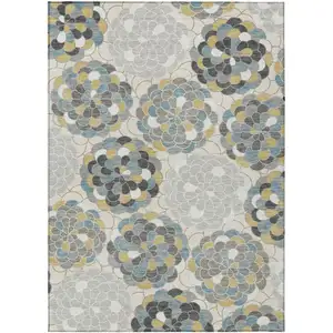 Photo of Ivory And Beige Floral Washable Indoor Outdoor Area Rug