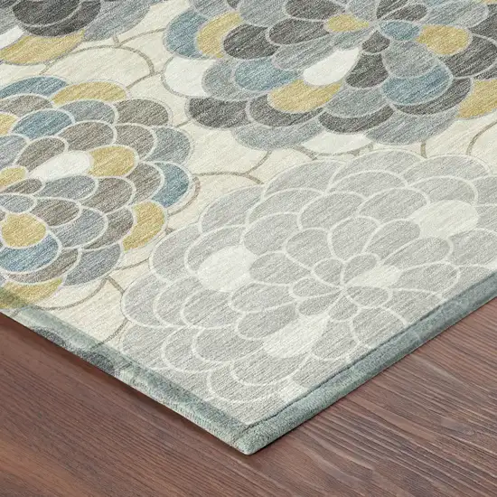 Ivory And Beige Floral Washable Indoor Outdoor Area Rug Photo 7