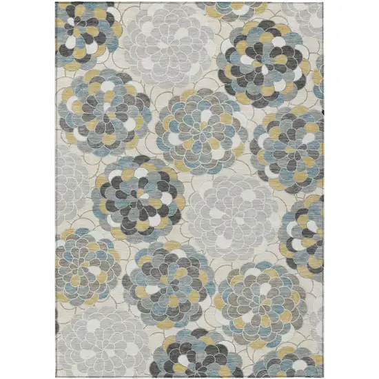 Ivory And Beige Floral Washable Indoor Outdoor Area Rug Photo 1