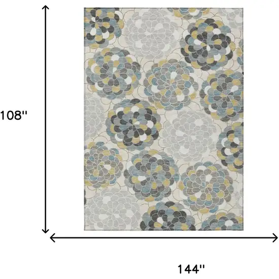 Ivory And Beige Floral Washable Indoor Outdoor Area Rug Photo 8