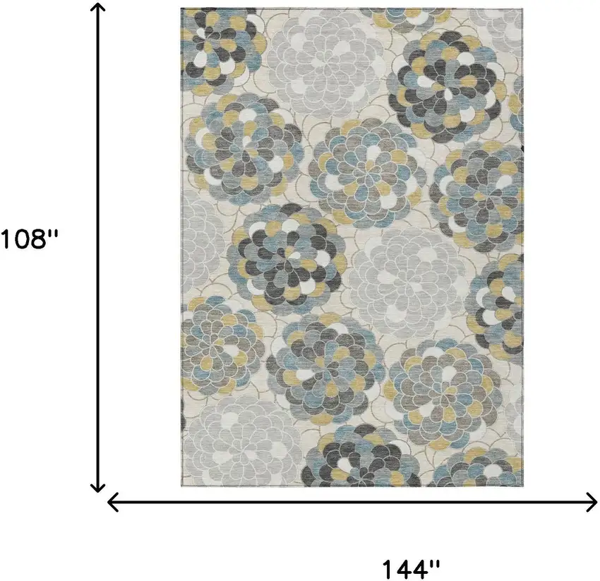 Ivory And Beige Floral Washable Indoor Outdoor Area Rug Photo 8