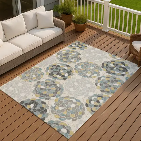Ivory And Beige Floral Washable Indoor Outdoor Area Rug Photo 6