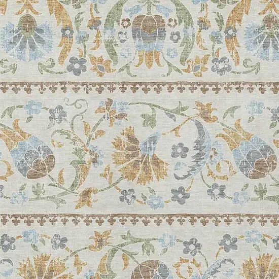 Ivory And Beige Floral Washable Indoor Outdoor Area Rug Photo 2