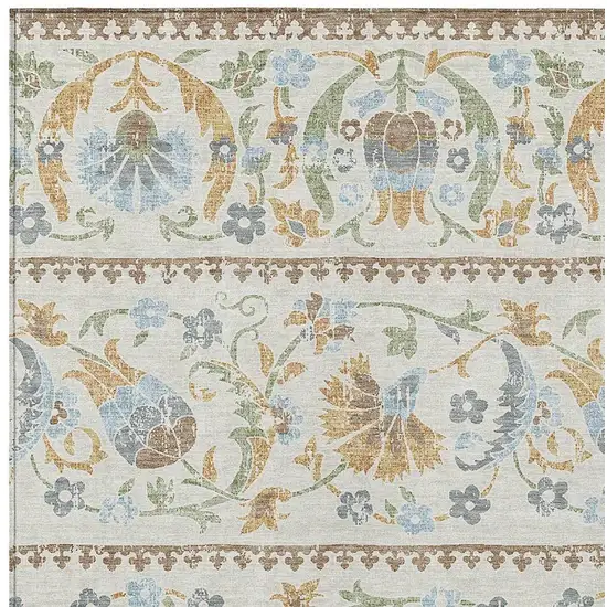 Ivory And Beige Floral Washable Indoor Outdoor Area Rug Photo 2