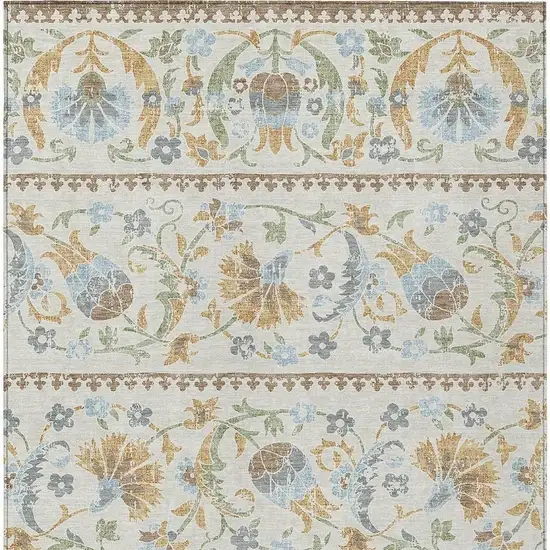 Ivory And Beige Floral Washable Indoor Outdoor Area Rug Photo 3