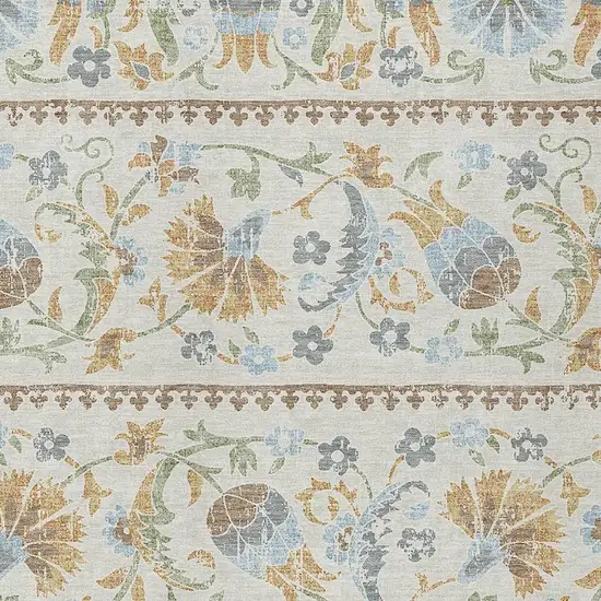 Ivory And Beige Floral Washable Indoor Outdoor Area Rug Photo 2