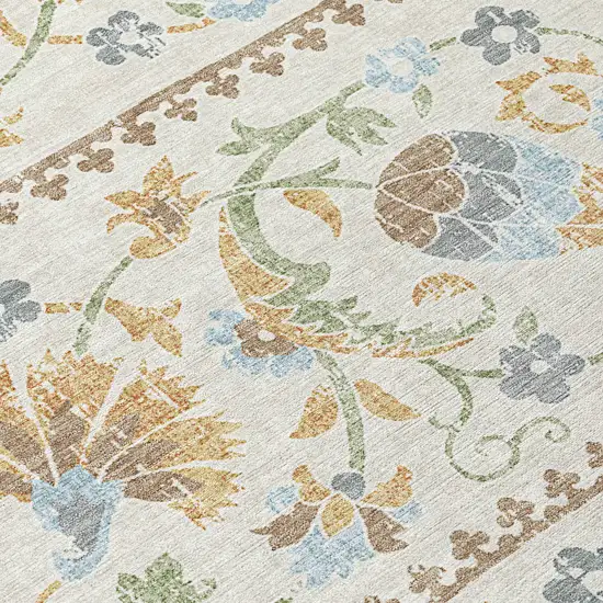 Ivory And Beige Floral Washable Indoor Outdoor Area Rug Photo 9
