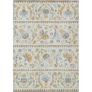 Photo of Ivory And Beige Floral Washable Indoor Outdoor Area Rug