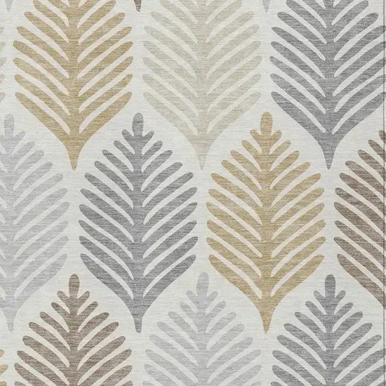 Ivory And Beige Floral Washable Indoor Outdoor Area Rug Photo 3