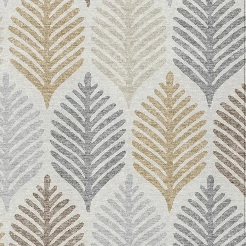 Ivory And Beige Floral Washable Indoor Outdoor Area Rug Photo 3