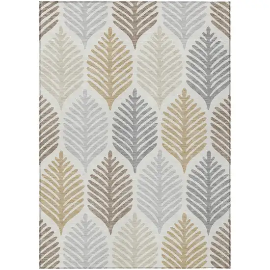 Ivory And Beige Floral Washable Indoor Outdoor Area Rug Photo 2