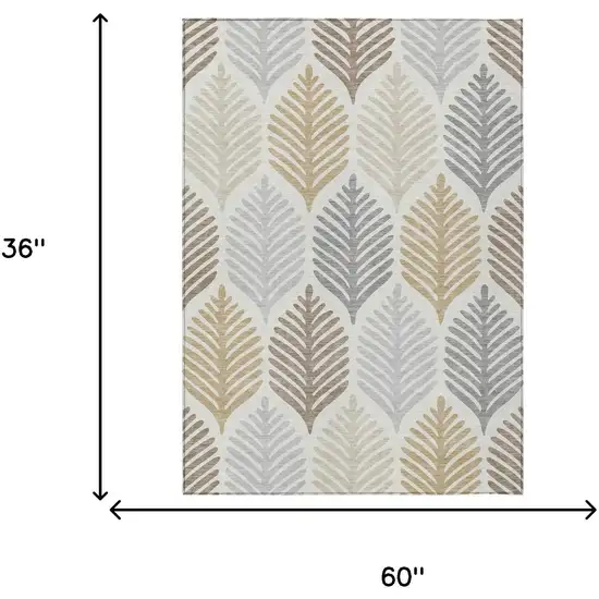 Ivory And Beige Floral Washable Indoor Outdoor Area Rug Photo 7