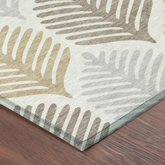 Ivory And Beige Floral Washable Indoor Outdoor Area Rug Photo 5