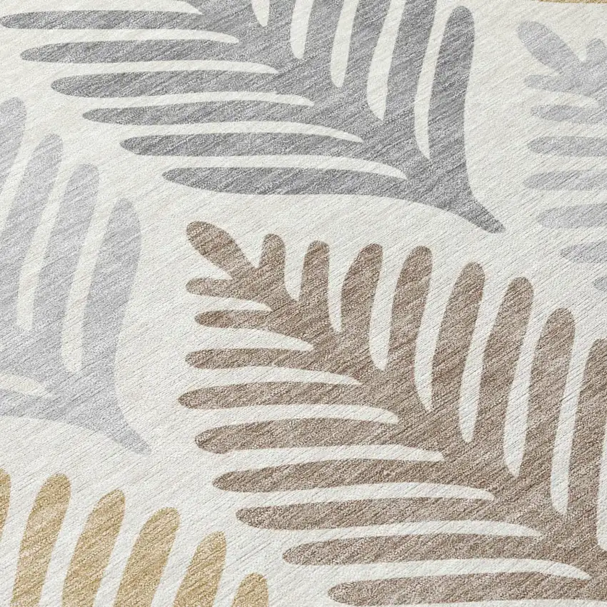 Ivory And Beige Floral Washable Indoor Outdoor Area Rug Photo 6