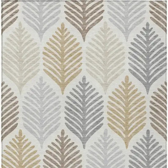 Ivory And Beige Floral Washable Indoor Outdoor Area Rug Photo 4