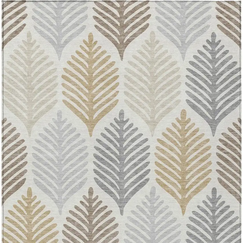 Ivory And Beige Floral Washable Indoor Outdoor Area Rug Photo 4