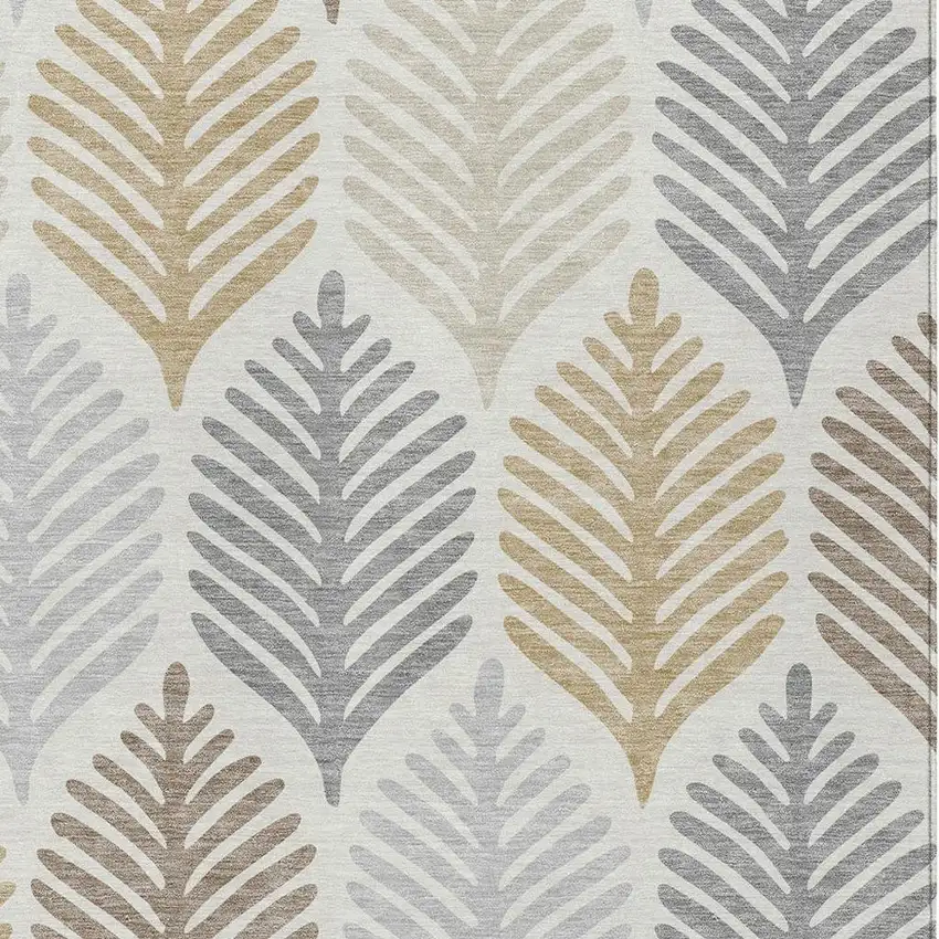 Ivory And Beige Floral Washable Indoor Outdoor Area Rug Photo 3