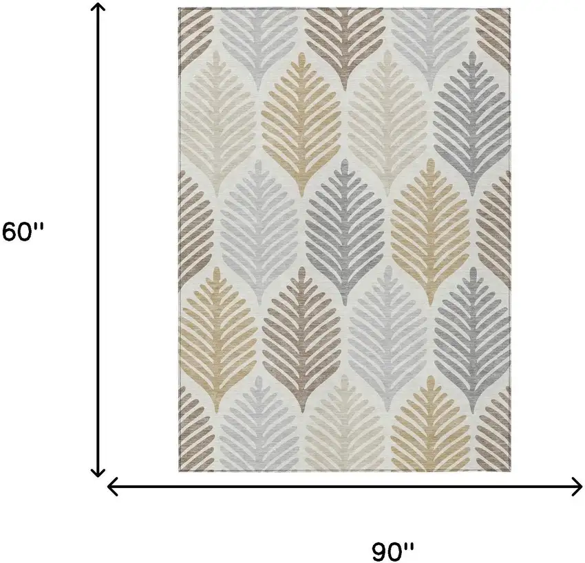 Ivory And Beige Floral Washable Indoor Outdoor Area Rug Photo 7