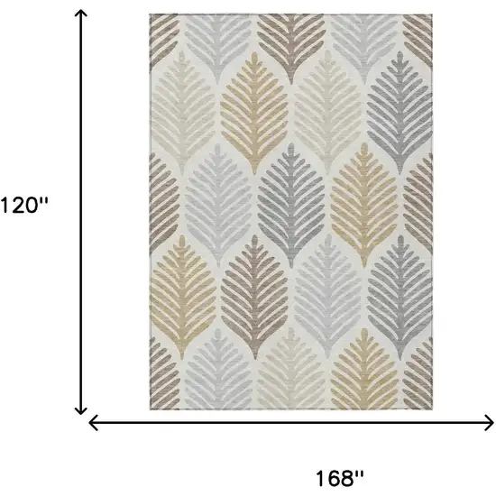 Ivory And Beige Floral Washable Indoor Outdoor Area Rug Photo 7