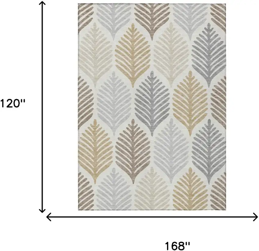 Ivory And Beige Floral Washable Indoor Outdoor Area Rug Photo 7