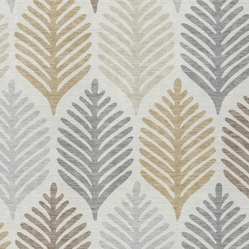 Ivory And Beige Floral Washable Indoor Outdoor Area Rug Photo 3