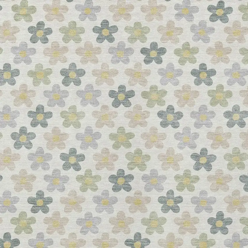 Ivory And Beige Floral Washable Indoor Outdoor Area Rug Photo 3