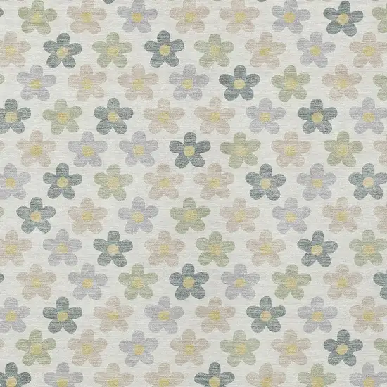 Ivory And Beige Floral Washable Indoor Outdoor Area Rug Photo 3